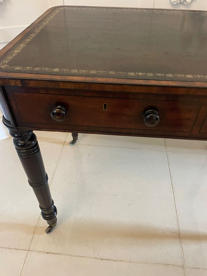 Antique George III Quality Mahogany Freestanding Leather Top Writing Desk - Image 8